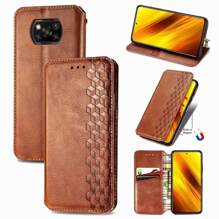 Cubic Grid Pressed Horizontal Flip Magnetic PU Leather Case with Holder & Card Slots & Wallet, For Xiaomi Poco X3 NFC