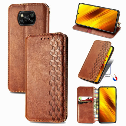 Cubic Grid Pressed Horizontal Flip Magnetic PU Leather Case with Holder & Card Slots & Wallet, For Xiaomi Poco X3 NFC