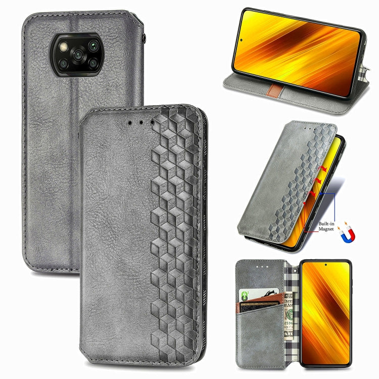 Cubic Grid Pressed Horizontal Flip Magnetic PU Leather Case with Holder & Card Slots & Wallet, For Xiaomi Poco X3 NFC