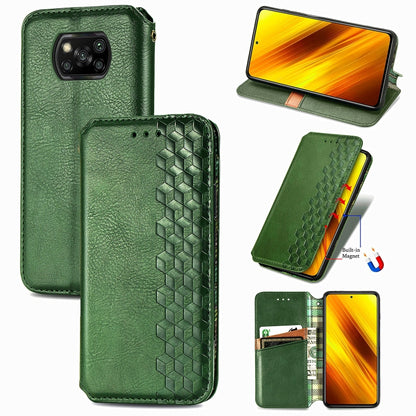 Cubic Grid Pressed Horizontal Flip Magnetic PU Leather Case with Holder & Card Slots & Wallet, For Xiaomi Poco X3 NFC