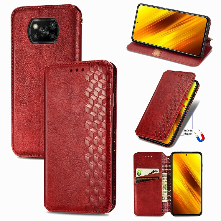Cubic Grid Pressed Horizontal Flip Magnetic PU Leather Case with Holder & Card Slots & Wallet, For Xiaomi Poco X3 NFC