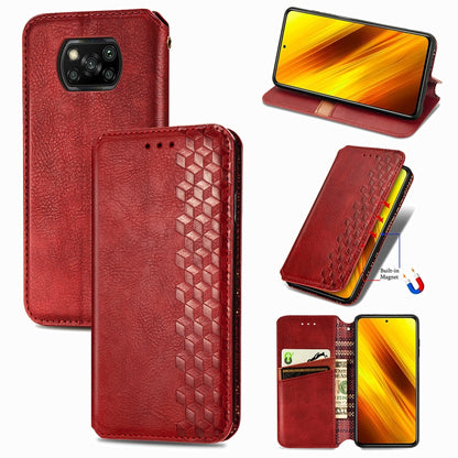 Cubic Grid Pressed Horizontal Flip Magnetic PU Leather Case with Holder & Card Slots & Wallet, For Xiaomi Poco X3 NFC