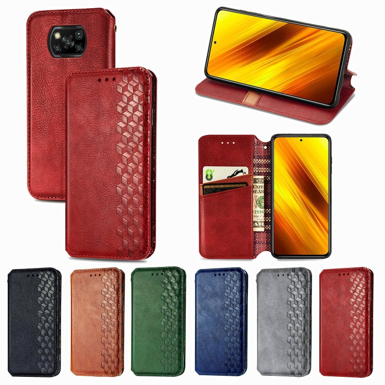 Cubic Grid Pressed Horizontal Flip Magnetic PU Leather Case with Holder & Card Slots & Wallet, For Xiaomi Poco X3 NFC