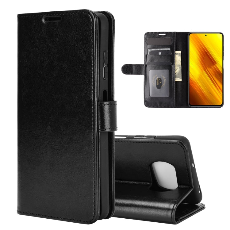 Black leather-look flip phone case with card slots and stand for Poco X3
