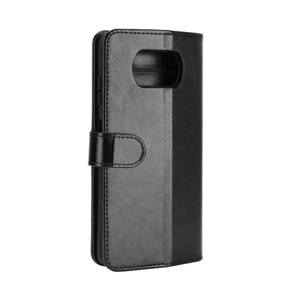 Black leather-look flip phone case with camera cutout and strap detail for Poco X3