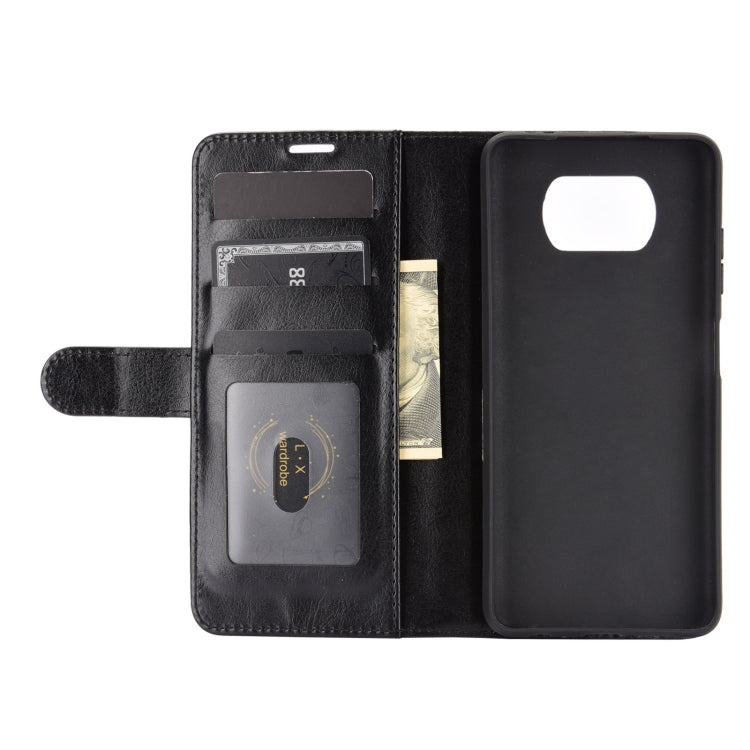 Black leather-look flip wallet case with multiple card slots and phone cover for Poco X3