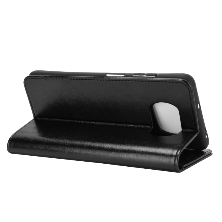 Black leather-look stand flip phone case with viewing flap for Poco X3