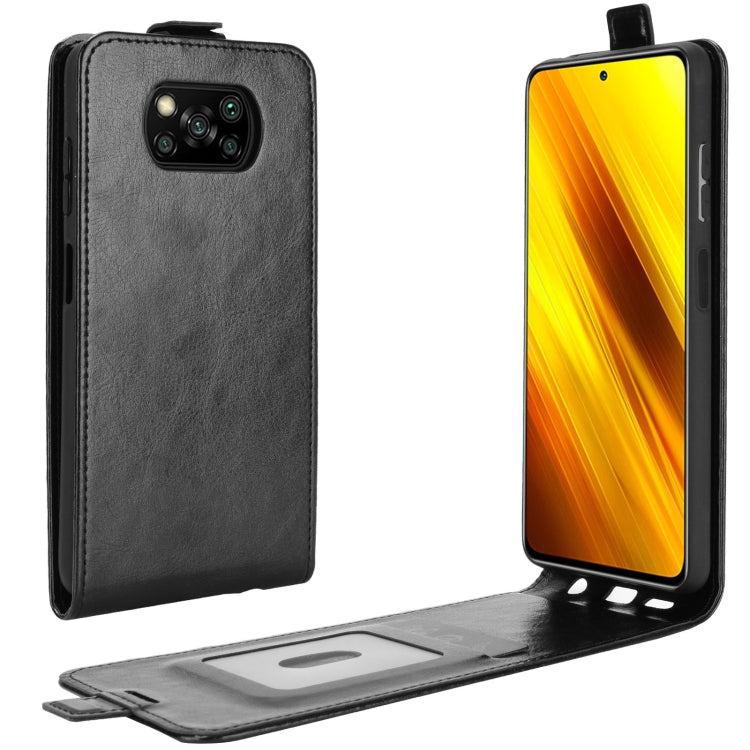 Black leather-style vertical flip case with card slot and fold-out stand