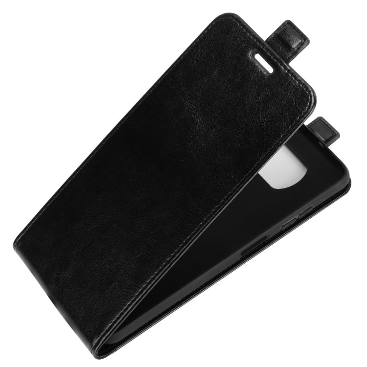 Black leather-style flip phone case with cover flap and front cutout