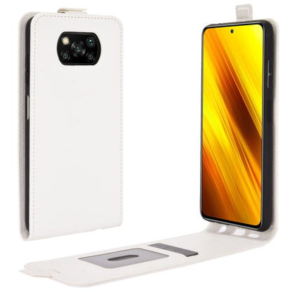 White leather-style vertical flip case with card slot and fold-out stand