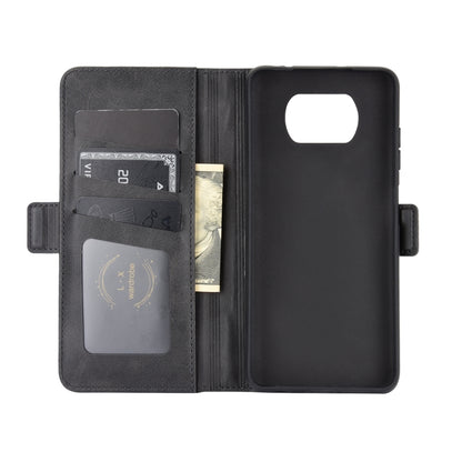 Black leather flip wallet case with card slots and phone screen opening