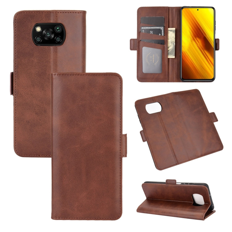 Brown leather flip phone case with card slot panel and camera cutout
