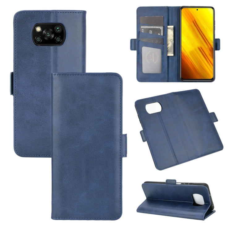 Dark blue leather flip phone case with card slot panel and camera cutout