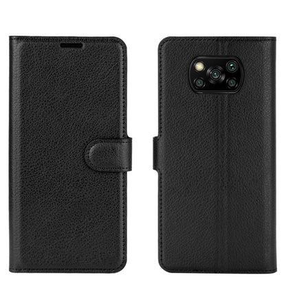 Black flip phone wallet case with side clasp and textured exterior for Poco X3