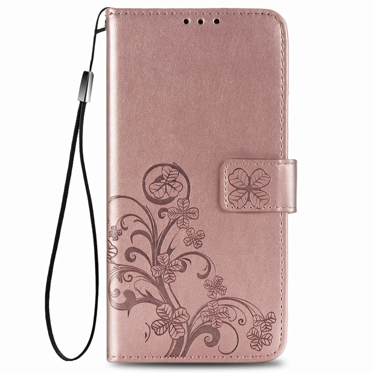 Four-leaf Clasp Embossed Buckle Mobile Phone Protection Leather Case with Lanyard & Card Slot & Wallet & Holder Function, For  Alcatel 1S (2020)