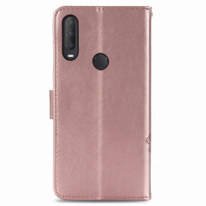 Four-leaf Clasp Embossed Buckle Mobile Phone Protection Leather Case with Lanyard & Card Slot & Wallet & Holder Function, For  Alcatel 1S (2020)
