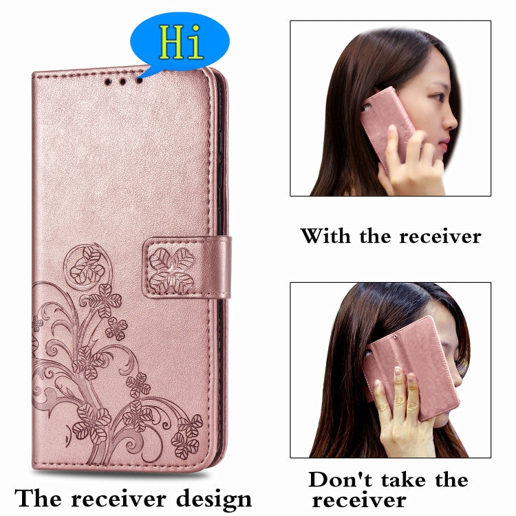 Four-leaf Clasp Embossed Buckle Mobile Phone Protection Leather Case with Lanyard & Card Slot & Wallet & Holder Function, For  Alcatel 1S (2020)