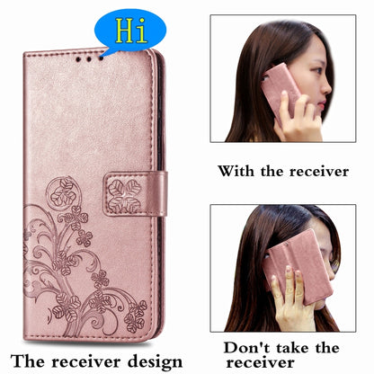 Four-leaf Clasp Embossed Buckle Mobile Phone Protection Leather Case with Lanyard & Card Slot & Wallet & Holder Function, For  Alcatel 1S (2020)