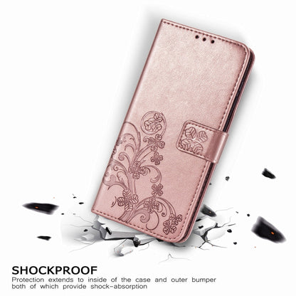 Four-leaf Clasp Embossed Buckle Mobile Phone Protection Leather Case with Lanyard & Card Slot & Wallet & Holder Function, For  Alcatel 1S (2020)