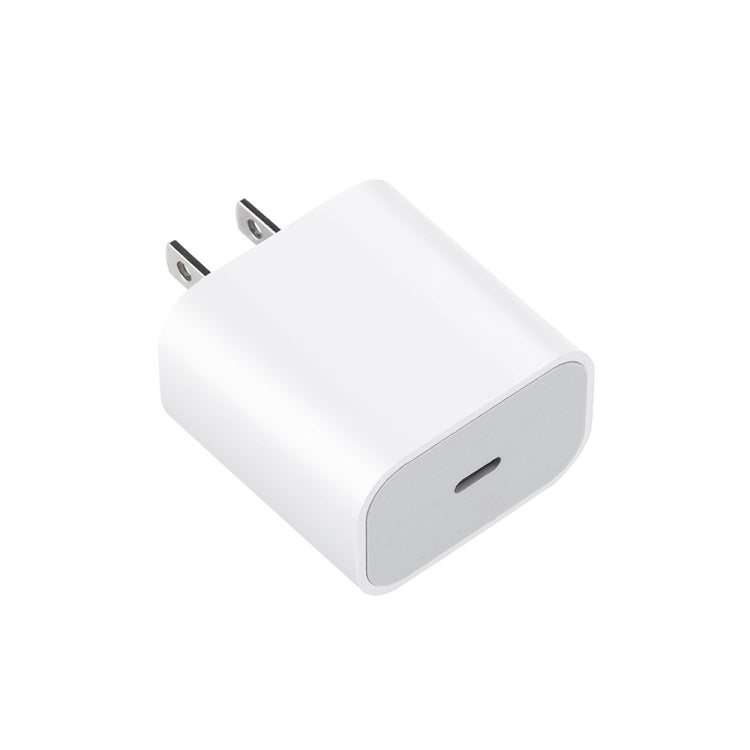 White USB-C travel wall charger with gray USB-C port and US plug prongs