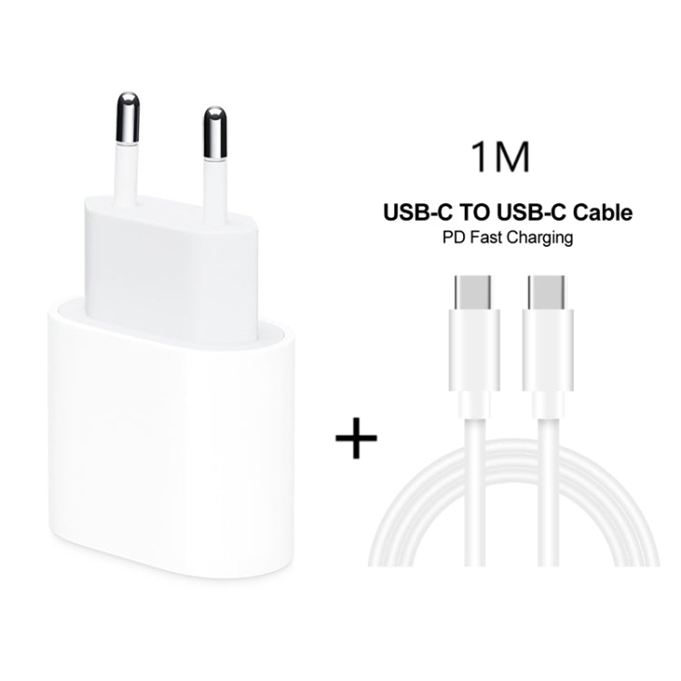 White 20W EU plug charger with USB-C port and 1m USB-C to USB-C cable set