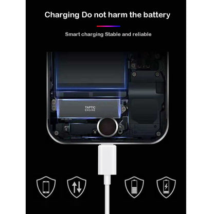 White USB-C charging cable with charging protection icons on black background