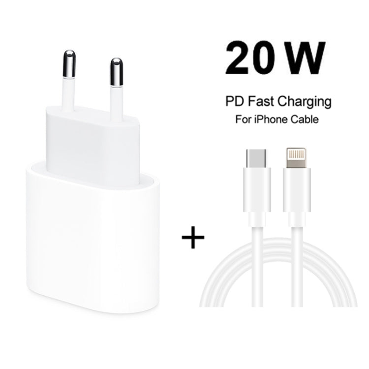 White 20W PD USB-C travel charger with dual 8-pin charging cables