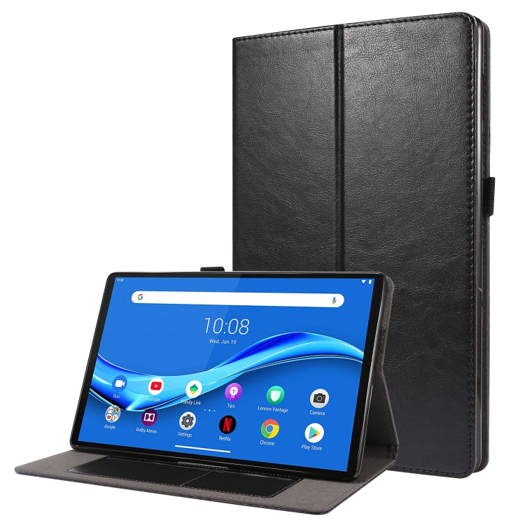Black PU leather flip case with stand, cover open showing tablet screen