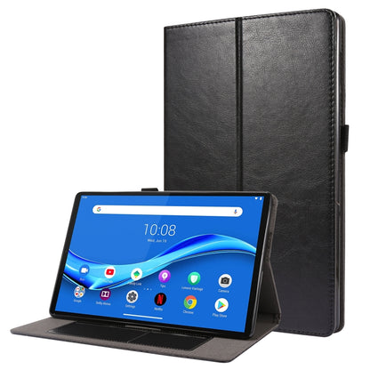 Black PU leather flip case with stand, cover open showing tablet screen