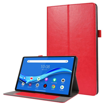 Red PU leather flip case with stand, cover open showing tablet screen