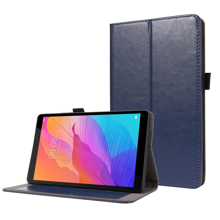 Navy blue PU leather flip case with card slots and stand for tablet, horizontal viewing.