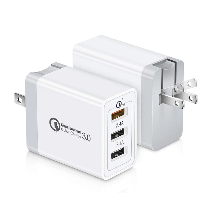 White dual USB wall charger with US plug and two charging ports