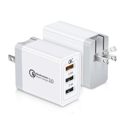 White dual USB wall charger with US plug and two charging ports