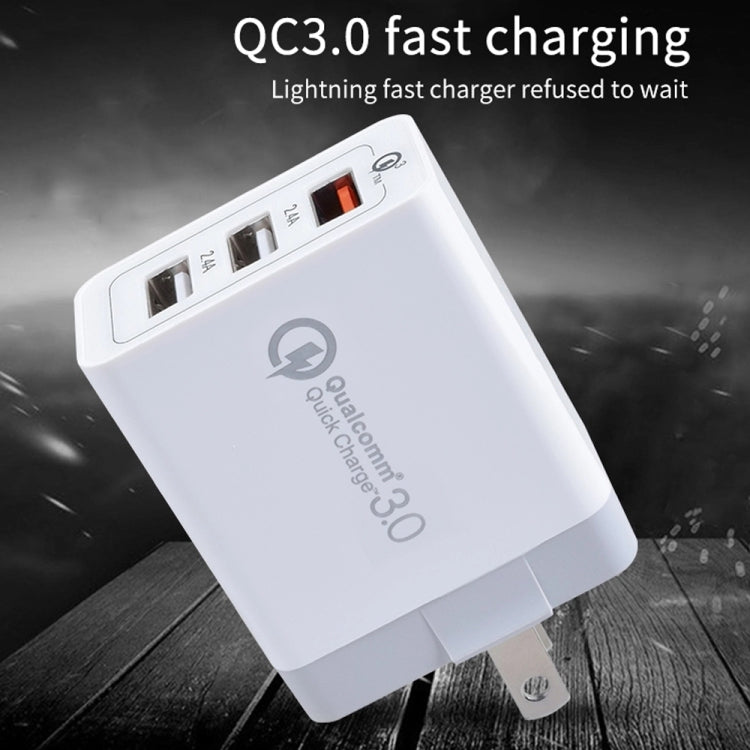 White QC 3.0 fast charger with dual USB ports, US plug