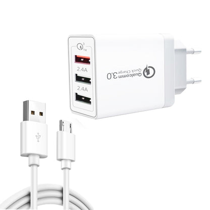 White EU wall charger adapter with dual USB ports and Micro USB charging cable set