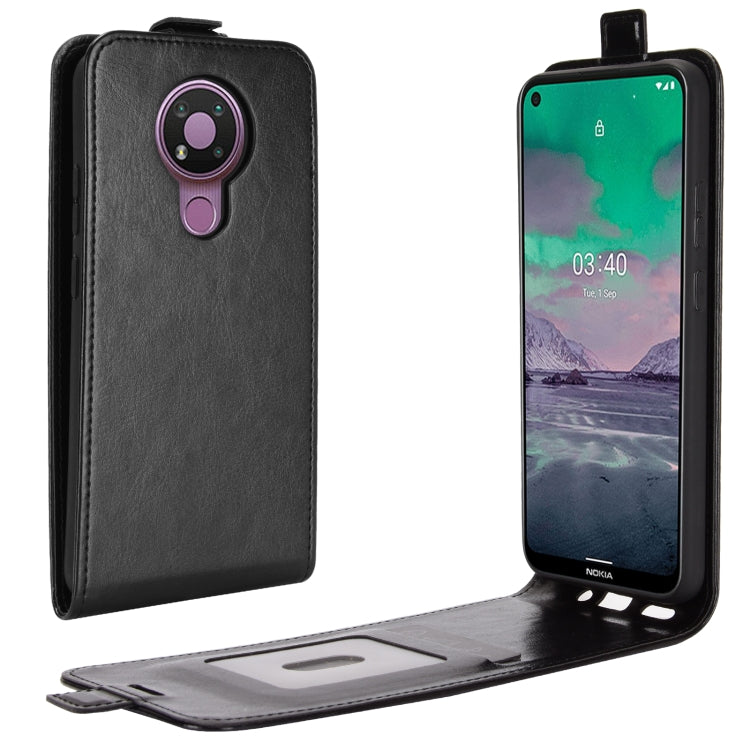 Black leather flip phone case with camera cutout and interior card/photo window holder