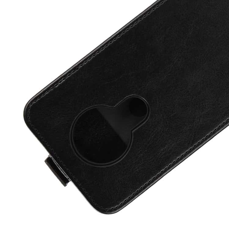 Black leather flip phone case with embossed camera-shaped grip on the front cover