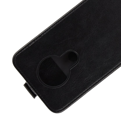 Black leather flip phone case with embossed camera-shaped grip on the front cover