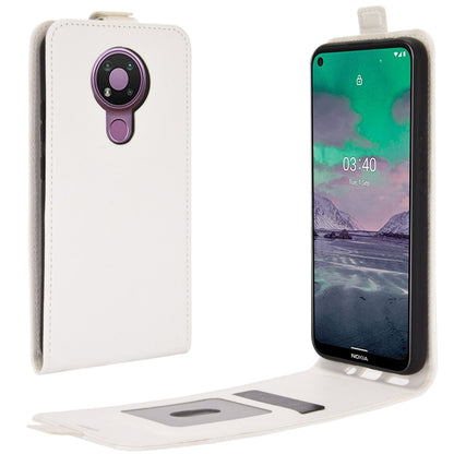White leather flip phone case with camera cutout and open interior card/photo window