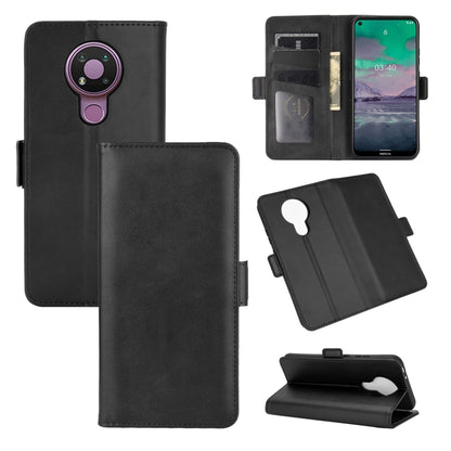 Black horizontal flip leather case with magnetic buckle, card slots, and wallet for phone