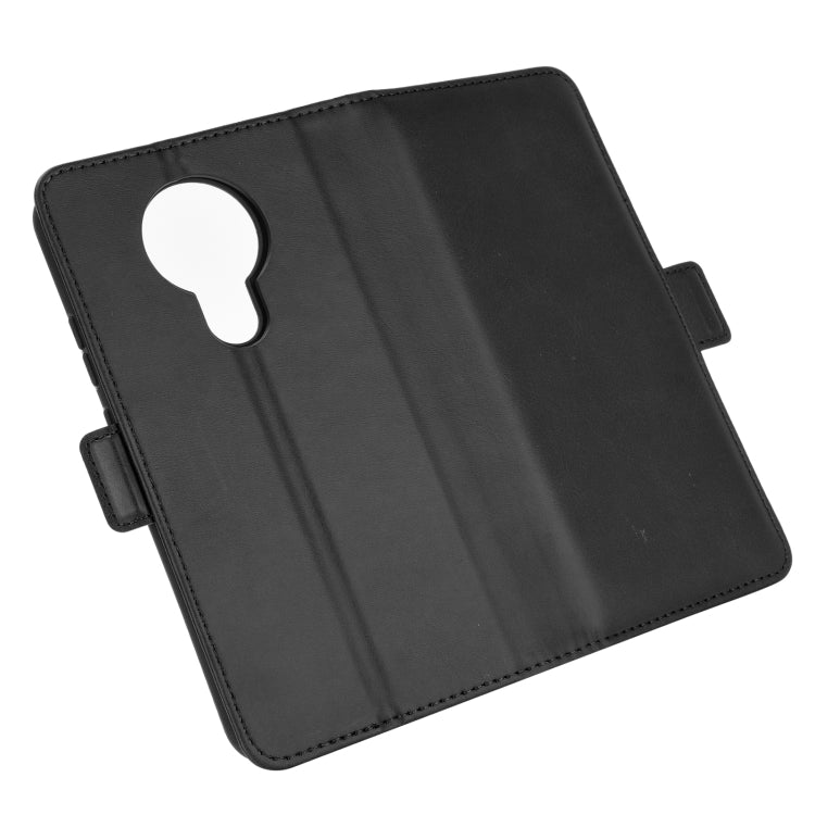 Black flip leather phone case with keyhole cutout and stitched side flap
