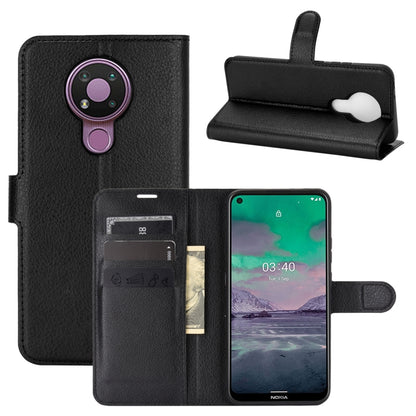 Black litchi-texture flip wallet case with card slots and stand for Nokia 3.4