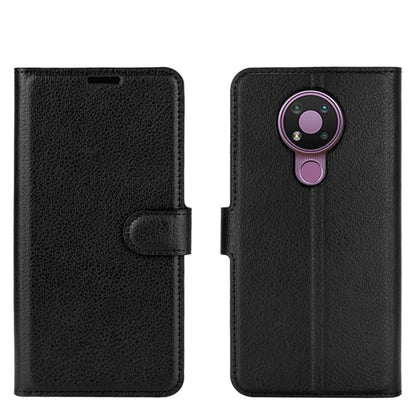 Black litchi-texture flip wallet case with magnetic flap and camera cutout for Nokia 3.4