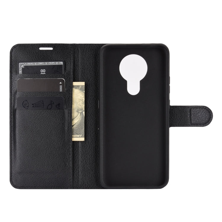 Black litchi-texture flip wallet case with card pocket and cutouts for Nokia 3.4