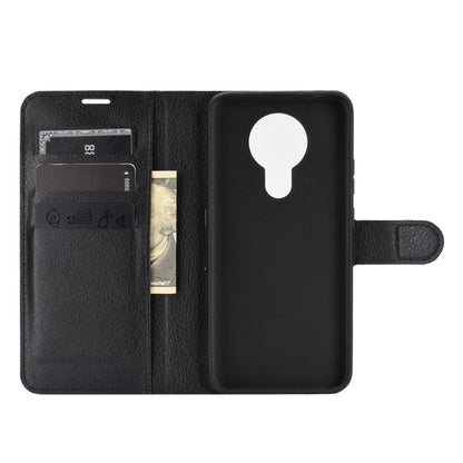 Black litchi-texture flip wallet case with card pocket and cutouts for Nokia 3.4