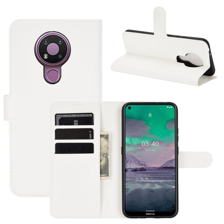 White litchi-texture flip wallet case with card slots and stand for Nokia 3.4