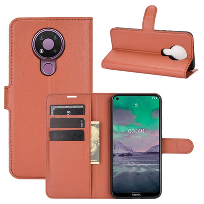 Brown litchi-texture flip wallet case with card slots and stand for Nokia 3.4