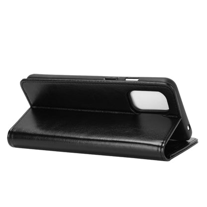 Black flip wallet phone case with kickstand, front cover folded open