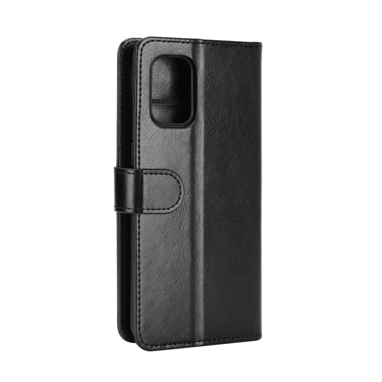 Black textured flip wallet phone case with camera cutout and hand strap