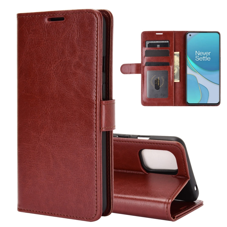 Brown leather-texture flip phone case with card slots and stand for OnePlus 8T
